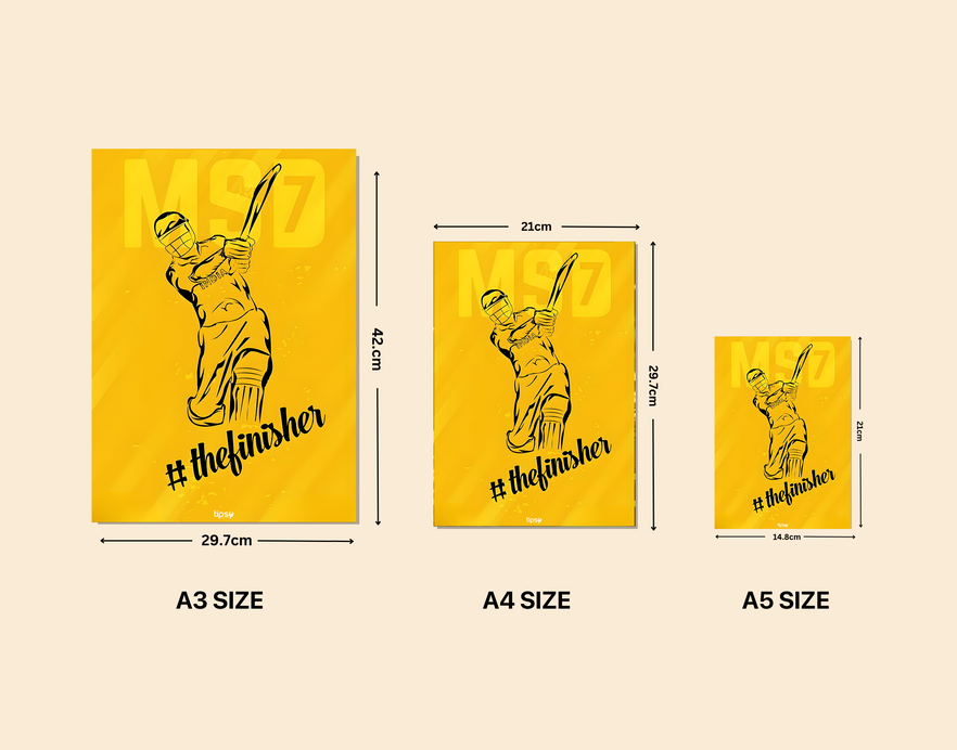 "MSD THE FINISHER: CRICKET FANSHIP" -Shiny & Sturdy Metallic Poster Art That Pops & Sticks