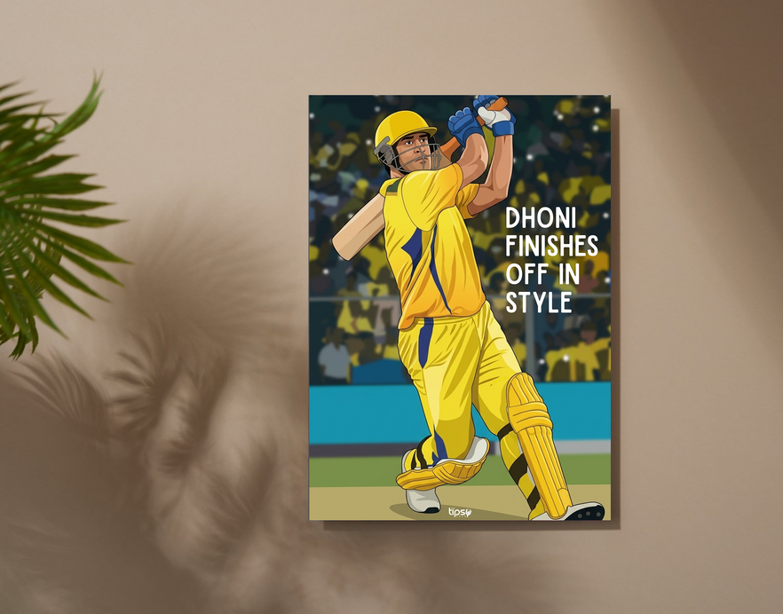 "CRICKET FANDOM: MS DHONI " -Shiny & Sturdy Metallic Poster Art That Pops & Sticks