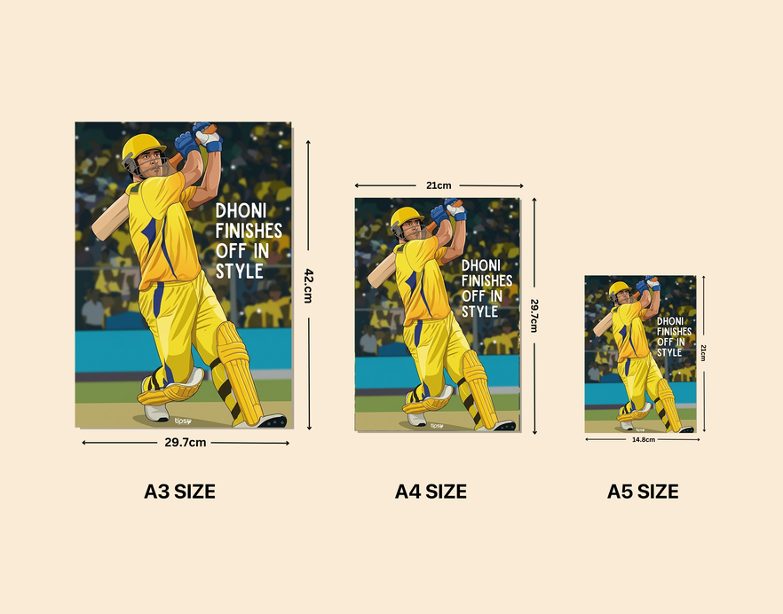 "CRICKET FANDOM: MS DHONI " -Shiny & Sturdy Metallic Poster Art That Pops & Sticks