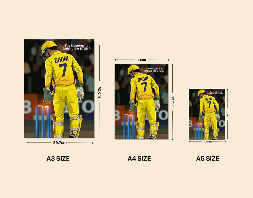 "CRICKET FANBASE J7: MAHENDRA SINGH DHONI" -Shiny & Sturdy Metallic Poster Art That Pops & Sticks
