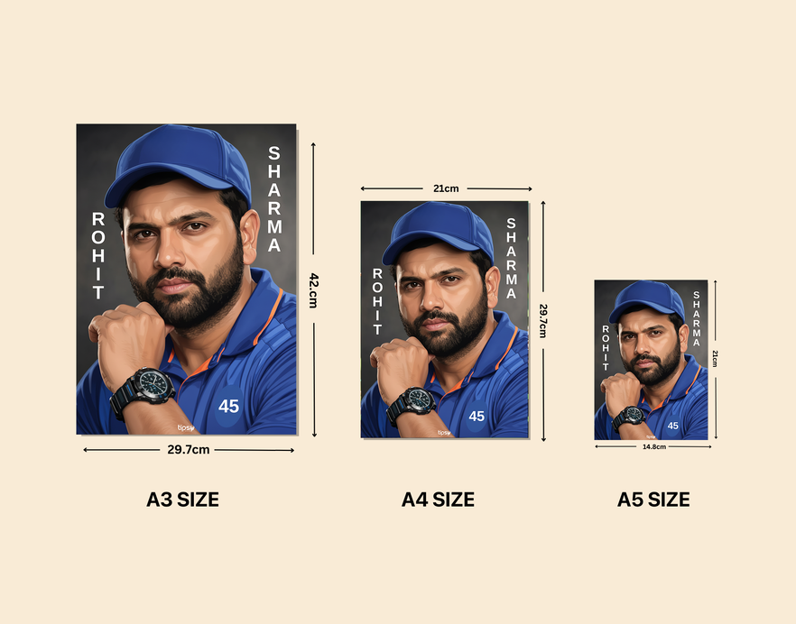 "ROHIT SHARMA: CRICKET FANDOM" -Shiny & Sturdy Metallic Poster Art That Pops & Sticks