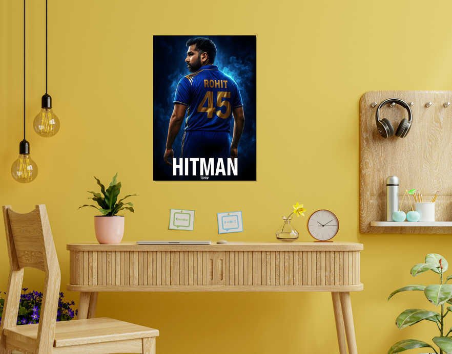 "ROHIT SHARMA: CRICKET FANSHIP" -Shiny & Sturdy Metallic Poster Art That Pops & Sticks