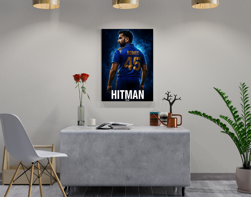 "ROHIT SHARMA: CRICKET FANSHIP" -Shiny & Sturdy Metallic Poster Art That Pops & Sticks