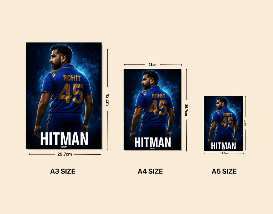 "ROHIT SHARMA: CRICKET FANSHIP" -Shiny & Sturdy Metallic Poster Art That Pops & Sticks
