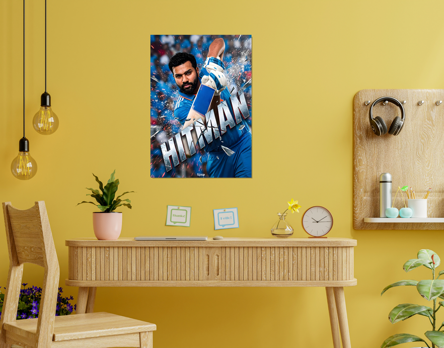 "ROHIT SHARMA: CRICKET FANBASE" -Shiny & Sturdy Metallic Poster Art That Pops & Sticks