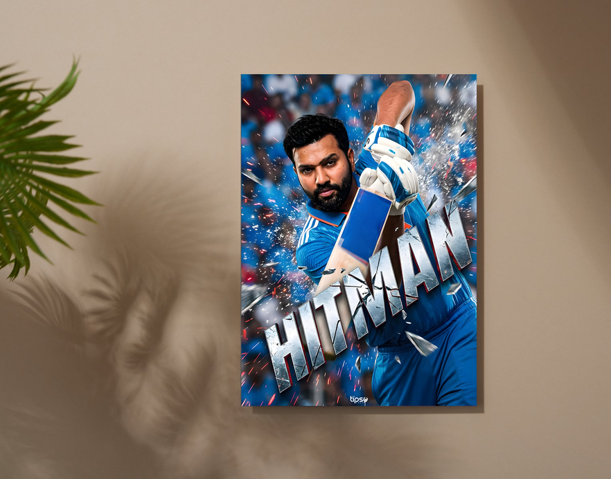 "ROHIT SHARMA: CRICKET FANBASE" -Shiny & Sturdy Metallic Poster Art That Pops & Sticks