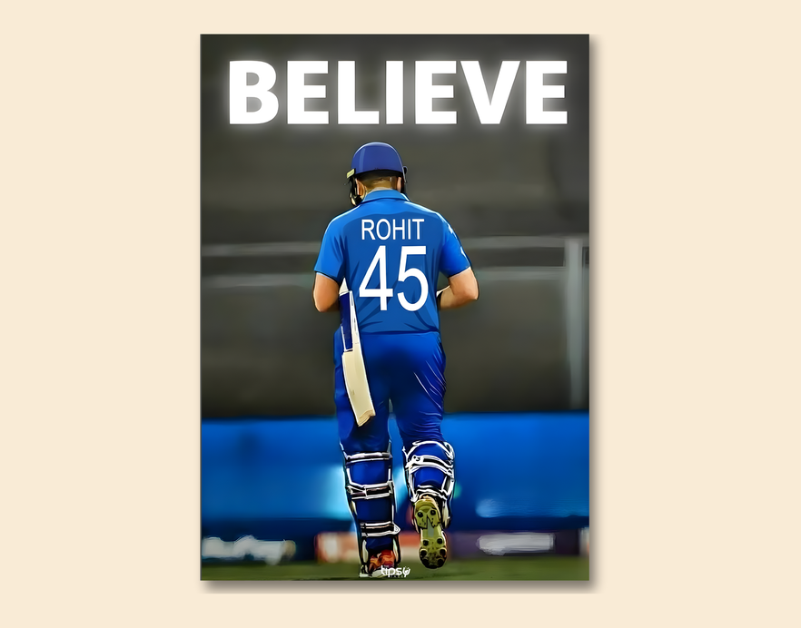 "CRICKET FANDOM: ROHIT SHARMA" -Shiny & Sturdy Metallic Poster Art That Pops & Sticks