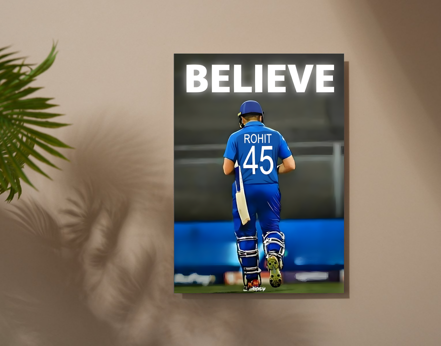 "CRICKET FANDOM: ROHIT SHARMA" -Shiny & Sturdy Metallic Poster Art That Pops & Sticks