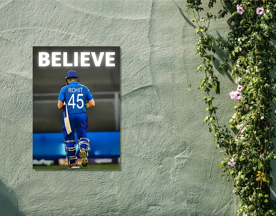 "CRICKET FANDOM: ROHIT SHARMA" -Shiny & Sturdy Metallic Poster Art That Pops & Sticks