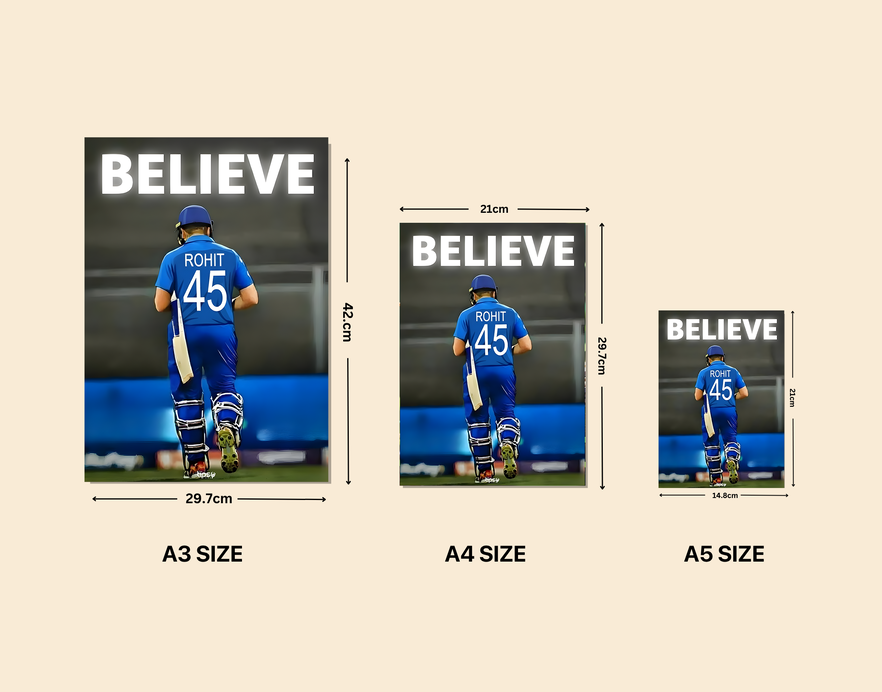 "CRICKET FANDOM: ROHIT SHARMA" -Shiny & Sturdy Metallic Poster Art That Pops & Sticks