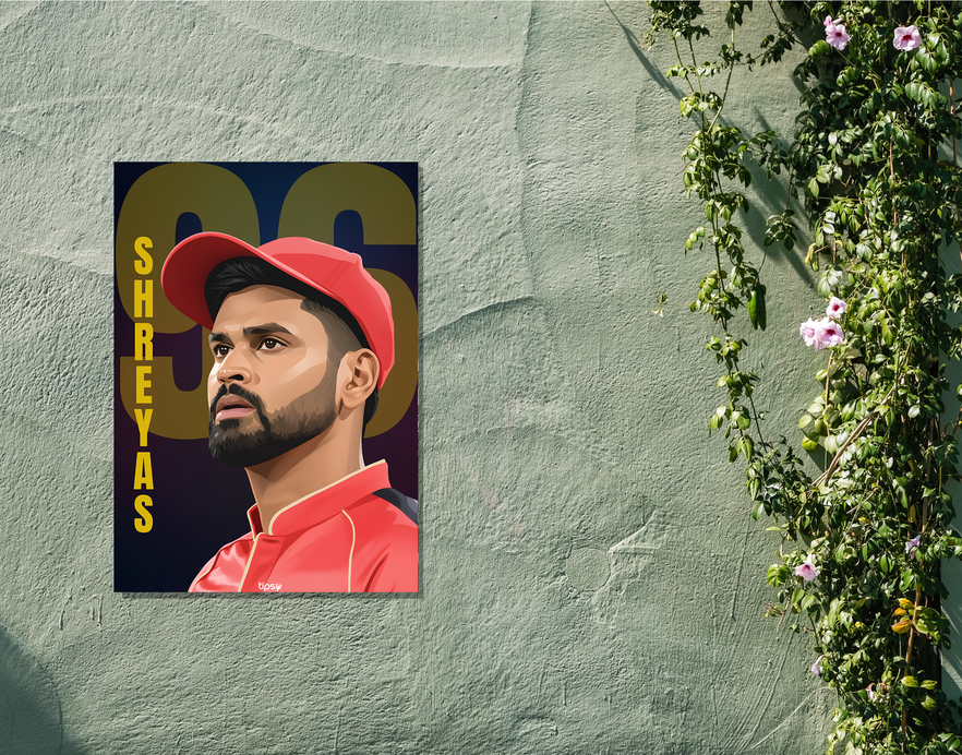 "SHREYAS IYER: CRICKET FANDOM" -Shiny & Sturdy Metallic Poster Art That Pops & Sticks