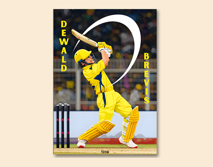 "DEWALD BREVIS: CRICKET FANSHIP" -Shiny & Sturdy Metallic Poster Art That Pops & Sticks