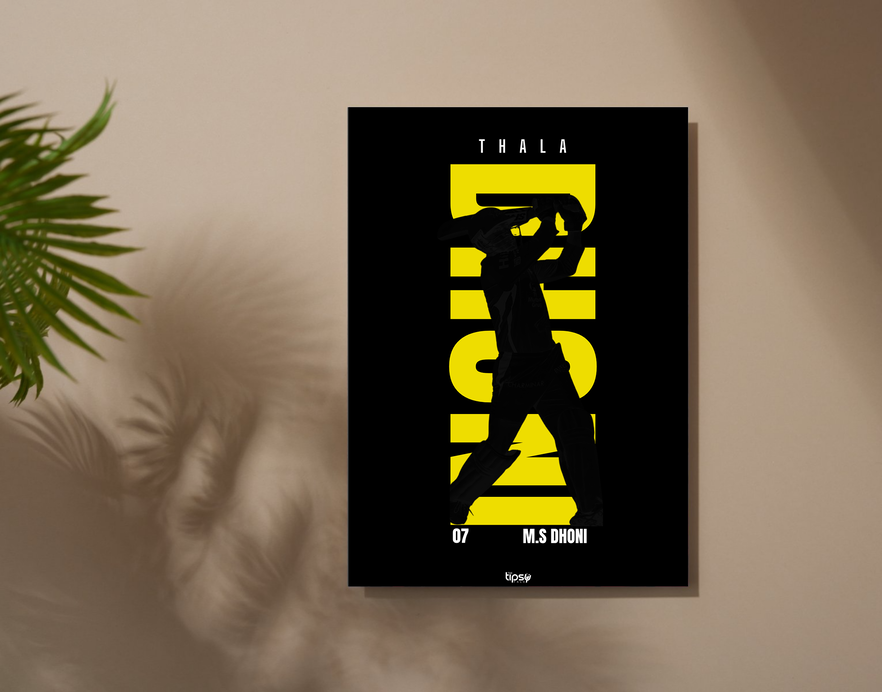 "CRICKET FANBASE: 7 THALA MS DHONI" -Shiny & Sturdy Metallic Poster Art That Pops & Sticks