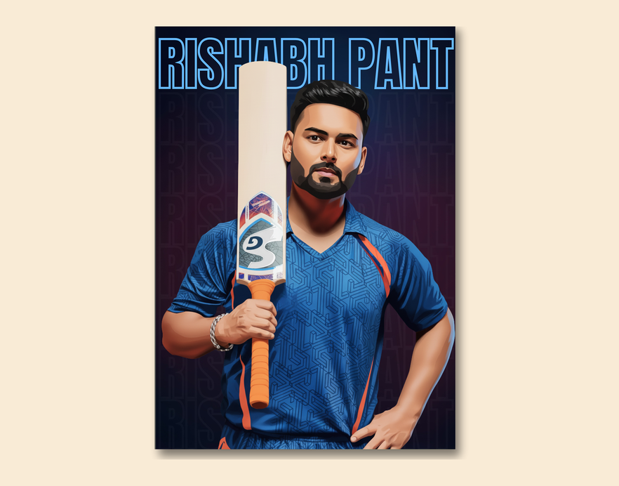 "RISHABH PANT: CRICKET FANDOM" -Shiny & Sturdy Metallic Poster Art That Pops & Sticks