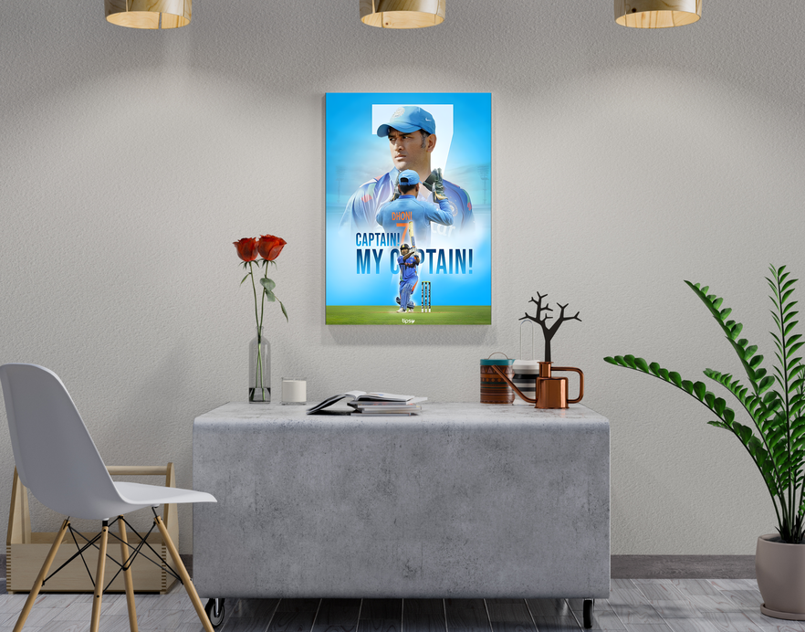 "CAPTAIN MY CAPTAIN: MS DHONI " -Shiny & Sturdy Metallic Poster Art That Pops & Sticks