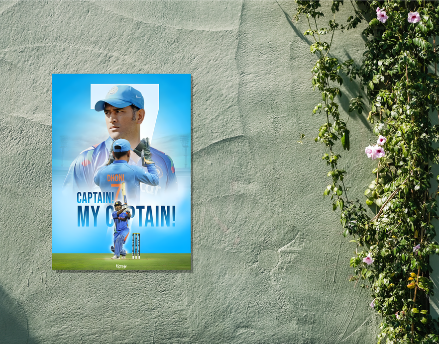 "CAPTAIN MY CAPTAIN: MS DHONI " -Shiny & Sturdy Metallic Poster Art That Pops & Sticks
