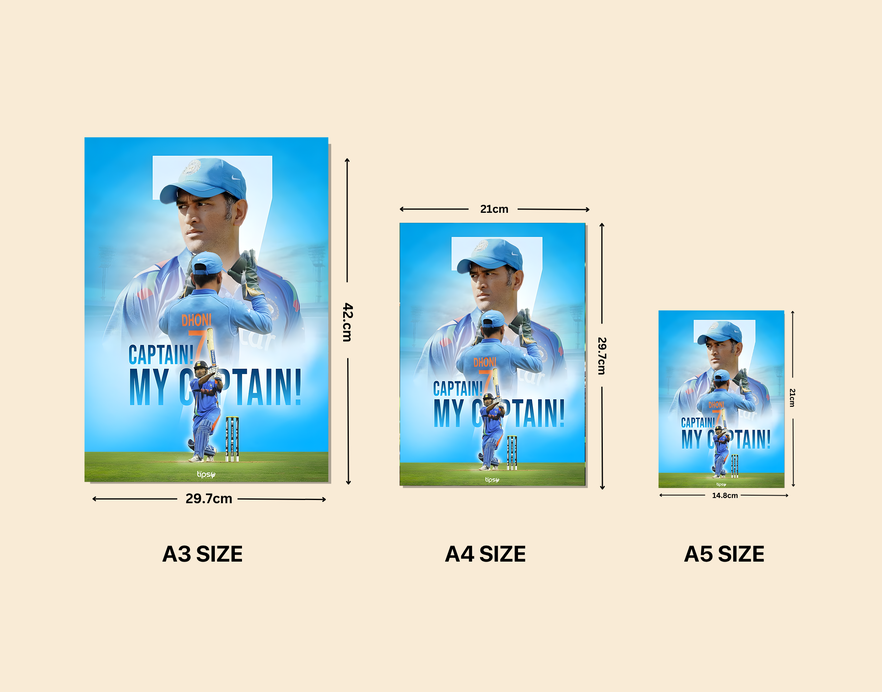 "CAPTAIN MY CAPTAIN: MS DHONI " -Shiny & Sturdy Metallic Poster Art That Pops & Sticks