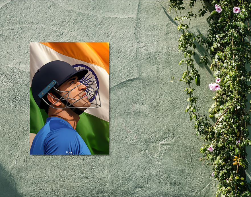 "CAPTAIN MAHENDRA SINGH DHONI " -Shiny & Sturdy Metallic Poster Art That Pops & Sticks