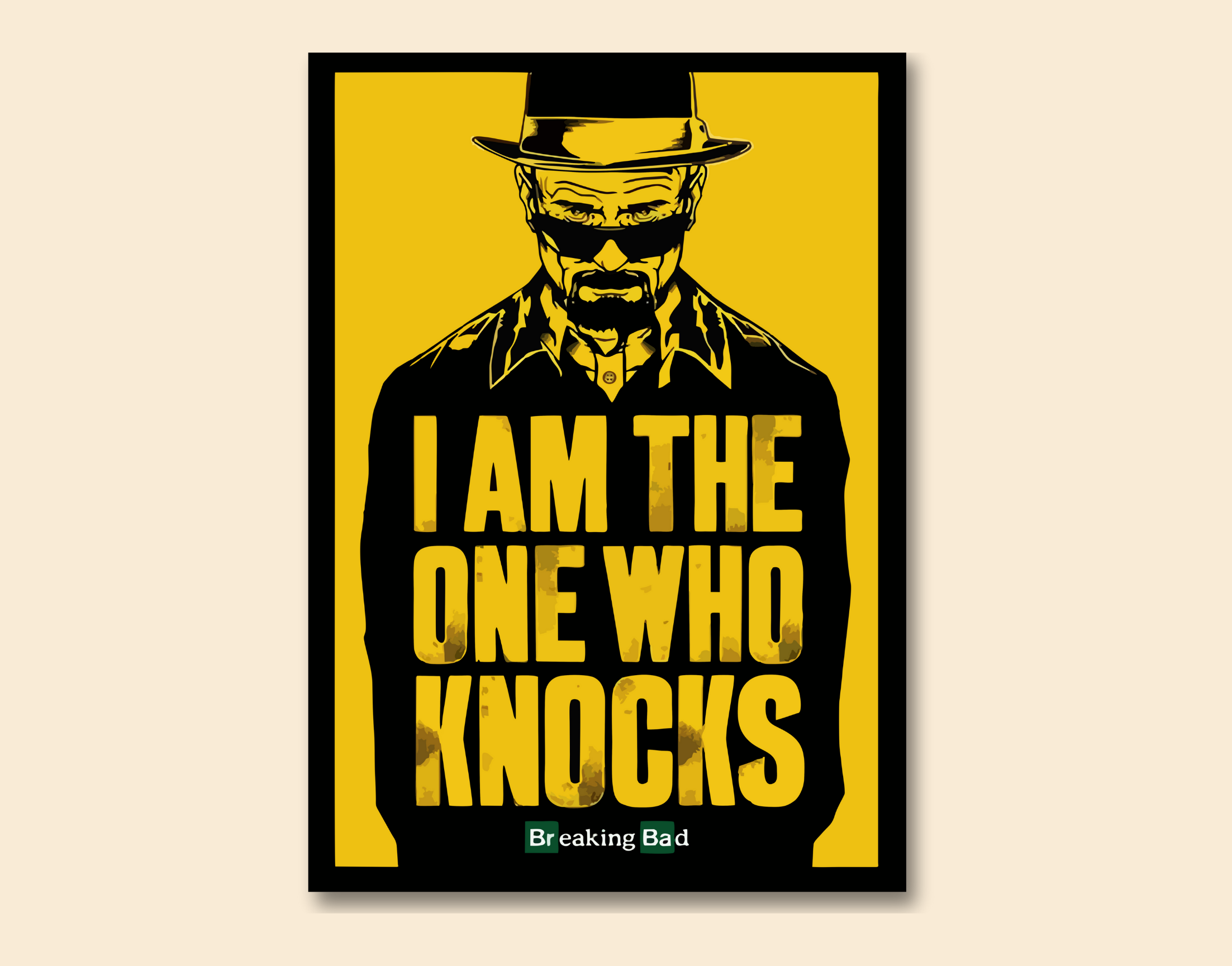 "WALTER WHITE-KNOCKS:BREAKING BAD"- Shiny & Sturdy Metallic Poster Art That Pops & Sticks (Literally!)
