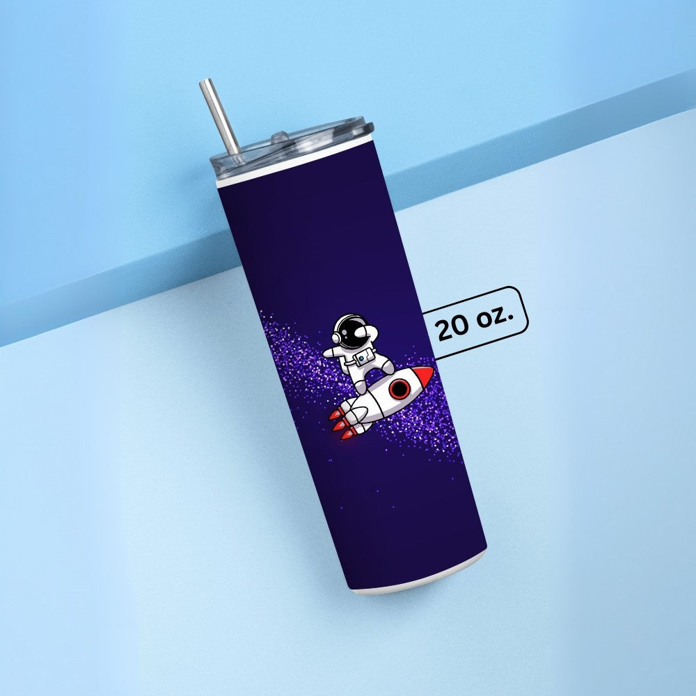 "Astronaut Rocket in the Space" Tumbler with Metal Straw