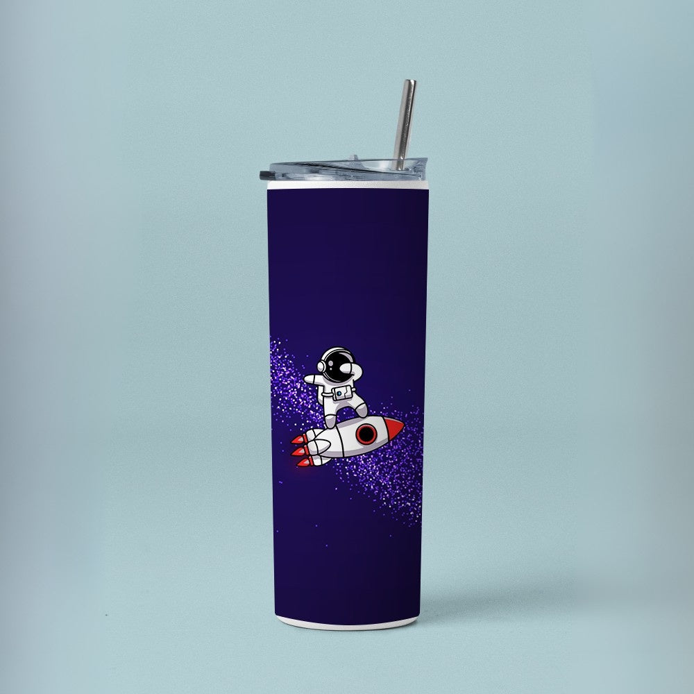 "Astronaut Rocket in the Space" Tumbler with Metal Straw