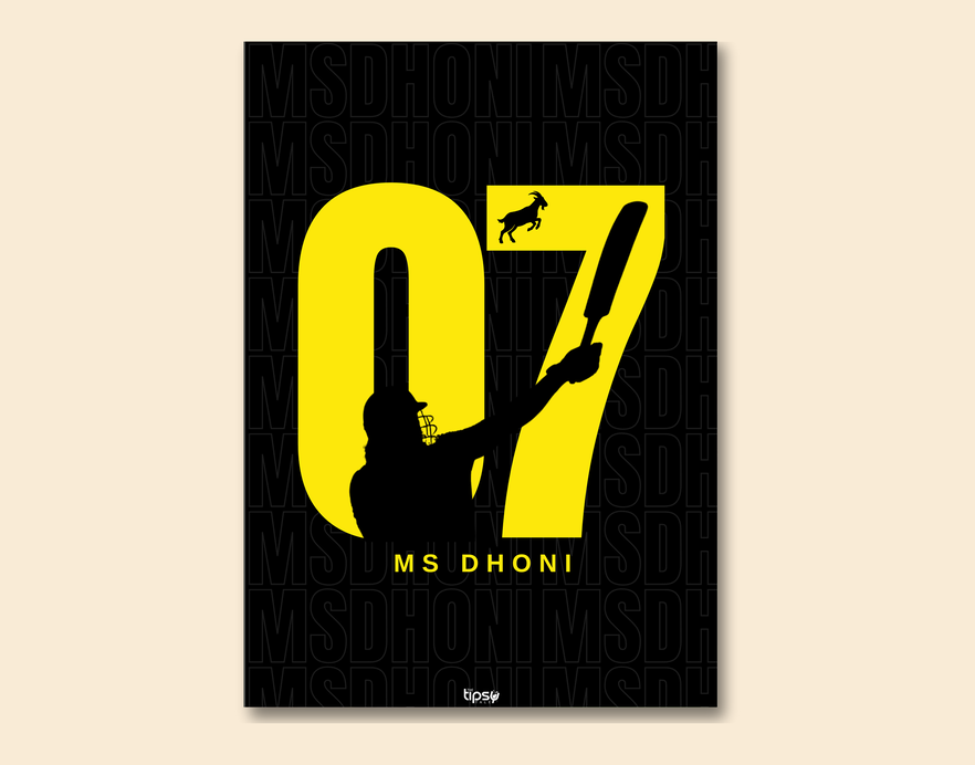 "GOAT 07 MS DHONI" -Shiny & Sturdy Metallic Poster Art That Pops & Sticks