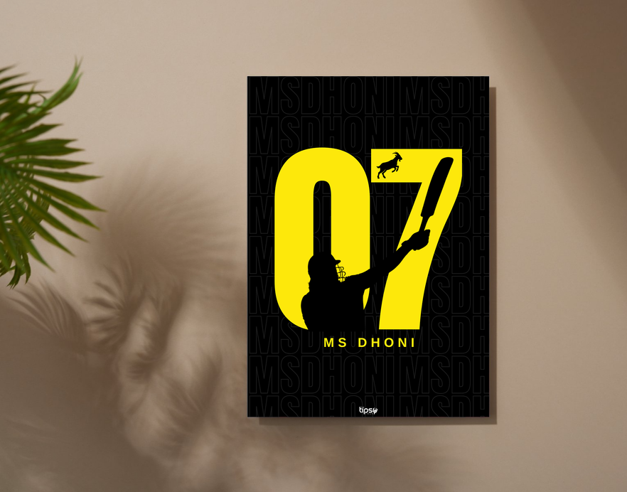 "GOAT 07 MS DHONI" -Shiny & Sturdy Metallic Poster Art That Pops & Sticks