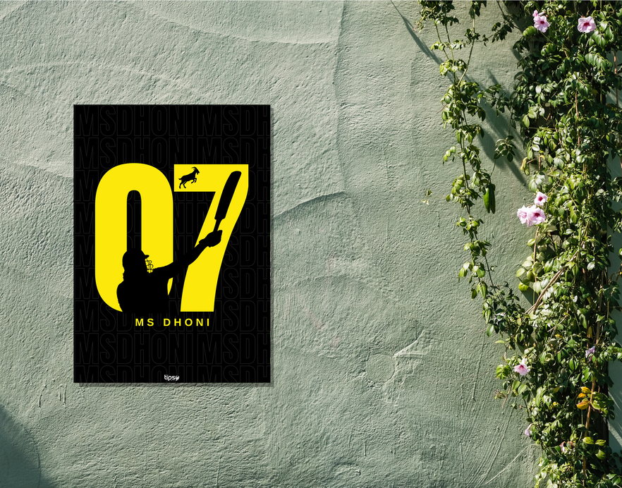 "GOAT 07 MS DHONI" -Shiny & Sturdy Metallic Poster Art That Pops & Sticks