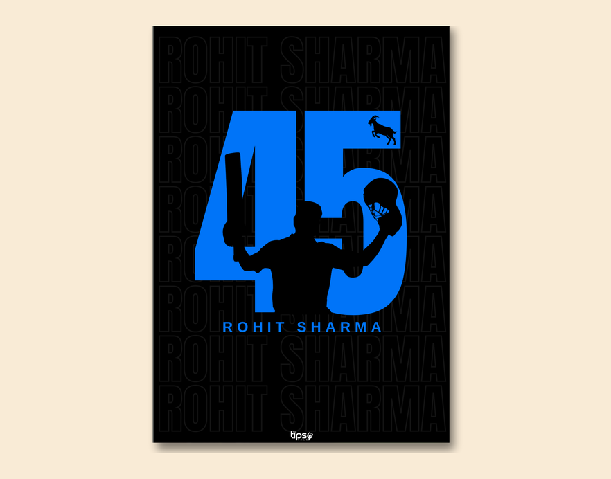 "GOAT 45 ROHIT SHARMA" -Shiny & Sturdy Metallic Poster Art That Pops & Sticks