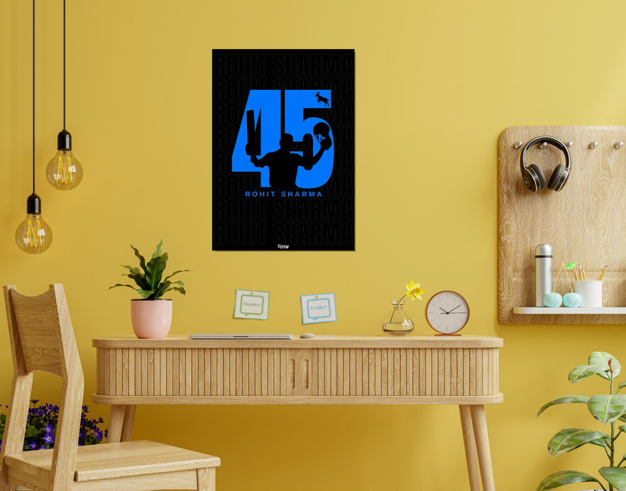 "GOAT 45 ROHIT SHARMA" -Shiny & Sturdy Metallic Poster Art That Pops & Sticks