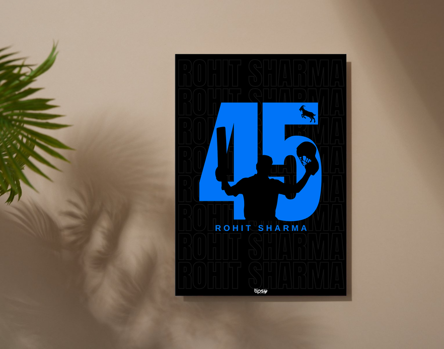 "GOAT 45 ROHIT SHARMA" -Shiny & Sturdy Metallic Poster Art That Pops & Sticks