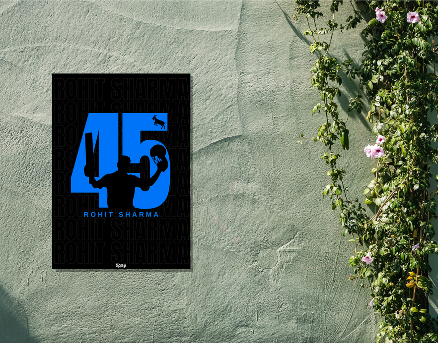 "GOAT 45 ROHIT SHARMA" -Shiny & Sturdy Metallic Poster Art That Pops & Sticks