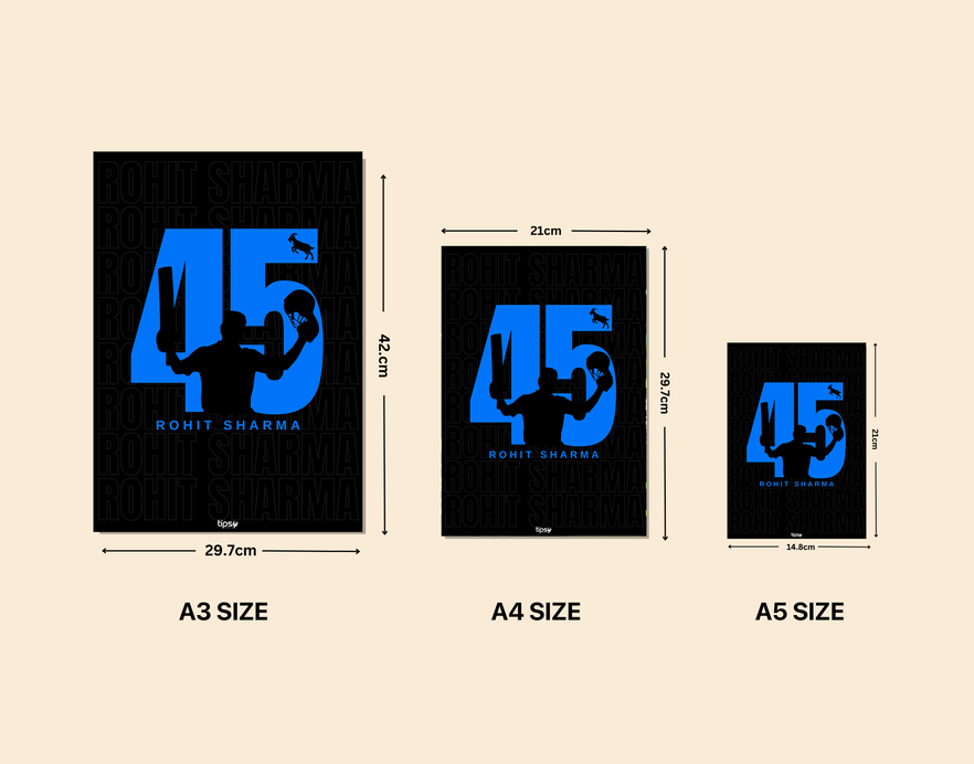 "GOAT 45 ROHIT SHARMA" -Shiny & Sturdy Metallic Poster Art That Pops & Sticks