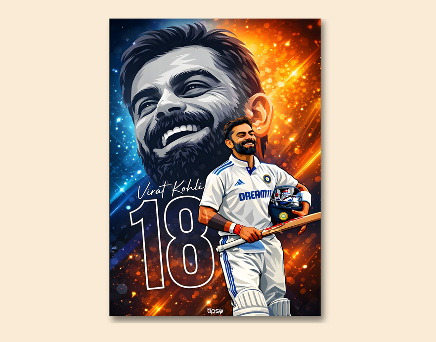 "KING VIRAT KOHLI 18 CRICKET FANDOM" -Shiny & Sturdy Metallic Poster Art That Pops & Sticks