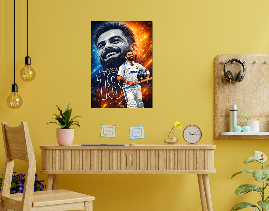 "KING VIRAT KOHLI 18 CRICKET FANDOM" -Shiny & Sturdy Metallic Poster Art That Pops & Sticks