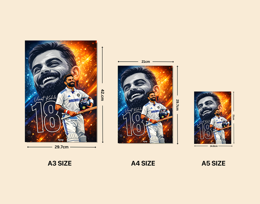 "KING VIRAT KOHLI 18 CRICKET FANDOM" -Shiny & Sturdy Metallic Poster Art That Pops & Sticks
