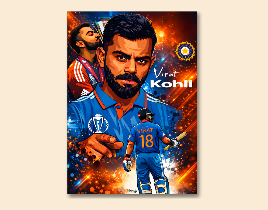 "THE GOAT: VIRAT KOHLI CRICKET FANBASE" -Shiny & Sturdy Metallic Poster Art That Pops & Sticks