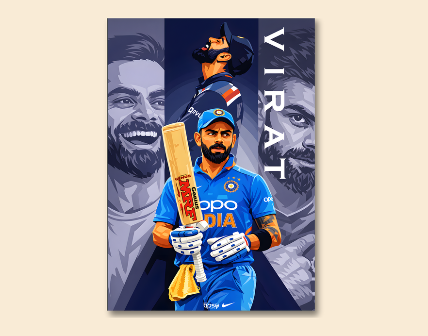 "MASTER BLASTER VIRAT KOHLI CRICKET FANDOM" -Shiny & Sturdy Metallic Poster Art That Pops & Sticks
