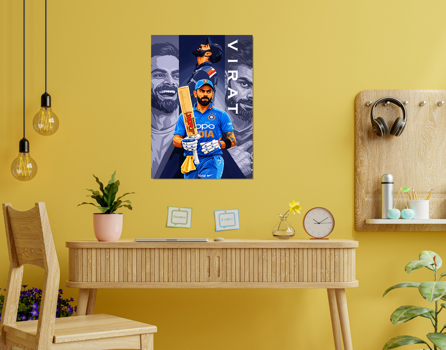"MASTER BLASTER VIRAT KOHLI CRICKET FANDOM" -Shiny & Sturdy Metallic Poster Art That Pops & Sticks