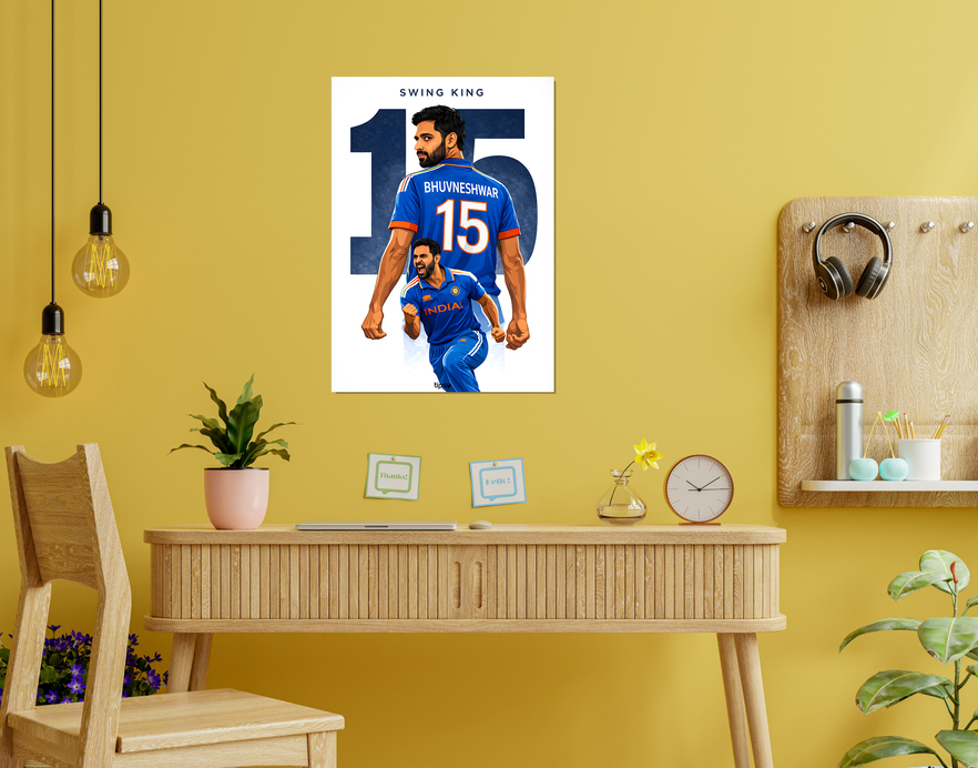 "BHUVNESHWAR KUMAR: THE SWING KING CRICKET FANDOM" -Shiny & Sturdy Metallic Poster Art That Pops & Sticks