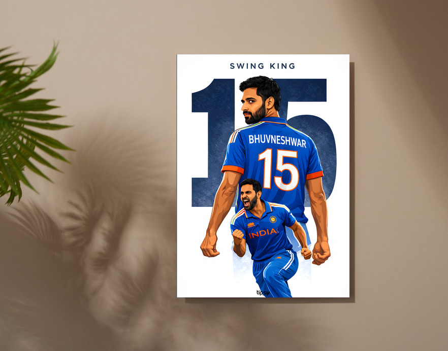 "BHUVNESHWAR KUMAR: THE SWING KING CRICKET FANDOM" -Shiny & Sturdy Metallic Poster Art That Pops & Sticks