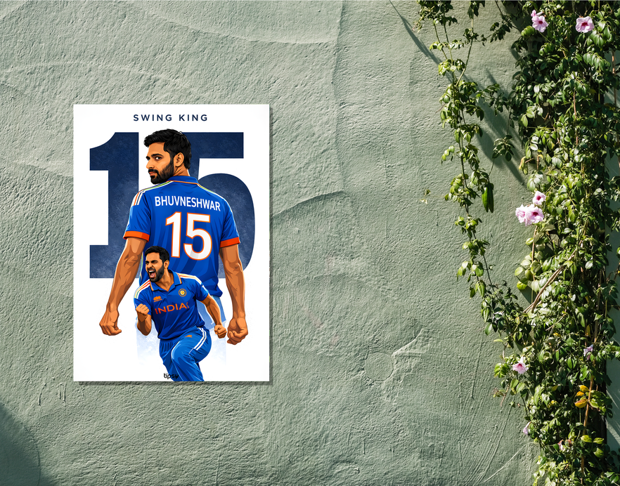 "BHUVNESHWAR KUMAR: THE SWING KING CRICKET FANDOM" -Shiny & Sturdy Metallic Poster Art That Pops & Sticks