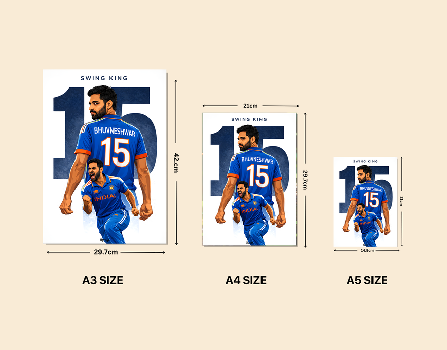 "BHUVNESHWAR KUMAR: THE SWING KING CRICKET FANDOM" -Shiny & Sturdy Metallic Poster Art That Pops & Sticks