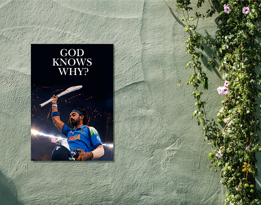 "KL RAHUL-God Know Why CRICKET FANDOM" -Shiny & Sturdy Metallic Poster Art That Pops & Sticks