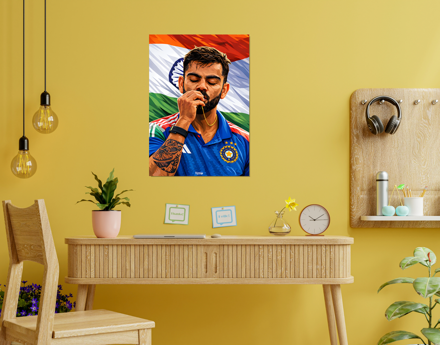 "VIRAT KOHLI 18 CRICKET FANBASE" -Shiny & Sturdy Metallic Poster Art That Pops & Sticks