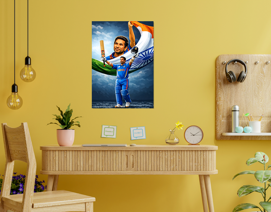 "SACHIN TENDULKAR CRICKET FANDOM" -Shiny & Sturdy Metallic Poster Art That Pops & Sticks