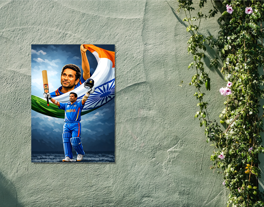 "SACHIN TENDULKAR CRICKET FANDOM" -Shiny & Sturdy Metallic Poster Art That Pops & Sticks
