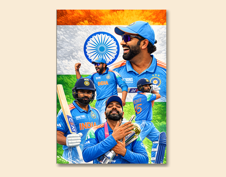 "CRICKET FANBASE ROHIT SHARMA" -Shiny & Sturdy Metallic Poster Art That Pops & Sticks