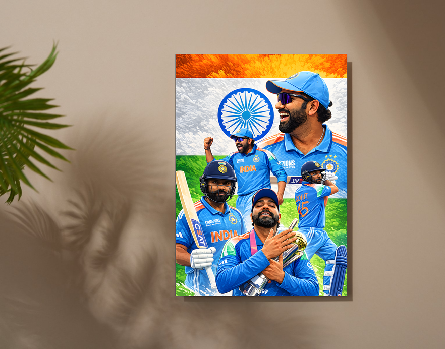 "CRICKET FANBASE ROHIT SHARMA" -Shiny & Sturdy Metallic Poster Art That Pops & Sticks
