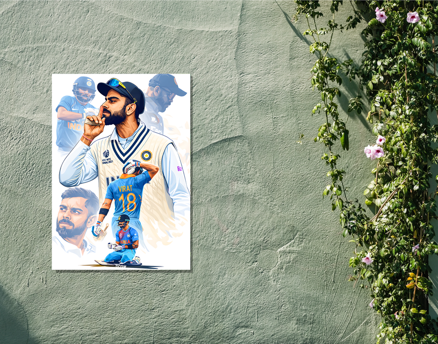 "CRICKET FANDOM 18 VIRAT KOHLI" -Shiny & Sturdy Metallic Poster Art That Pops & Sticks